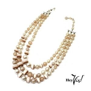 Vintage Triple Strand Pink Taupe Pearl Bead Necklace Made in Japan 16" - Hey Viv